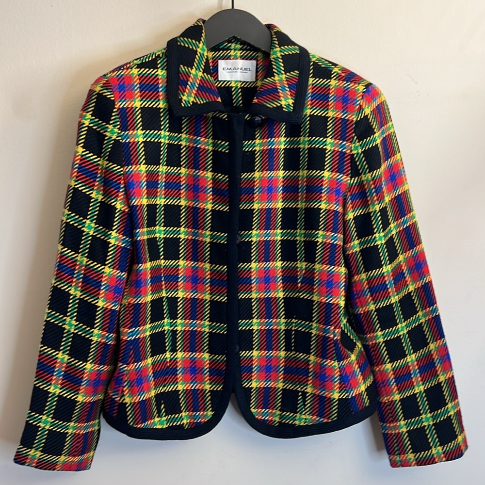 Emanuel‎ Ungaro Bright Plaid Wool
Blend Blazer Jacket Size 8